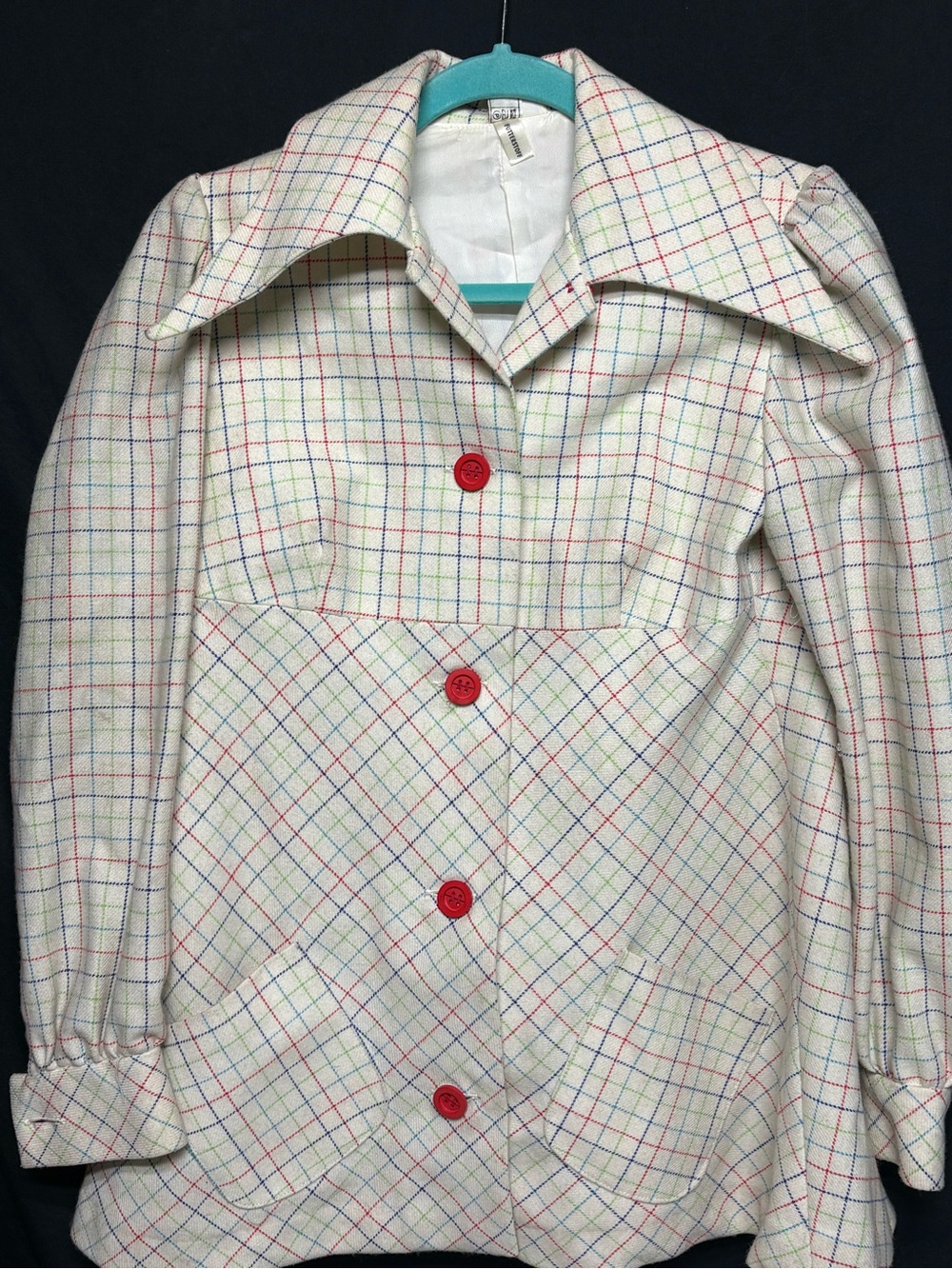 Vtg 70s W Germany plaid blazer jacket baby doll empire waist wide collar mod Sm - Picture 4 of 13